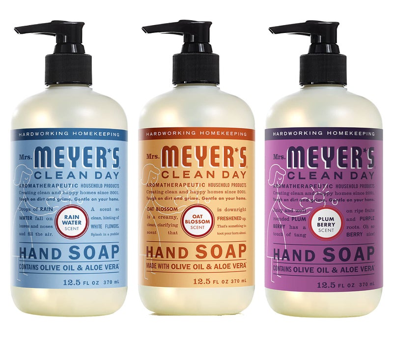 Mrs MEYERS Clean Day Liquid Hand Soap Rain Water Oat Blossom  Plum Berry Scents 125 fl oz 3 CT Variety Pack